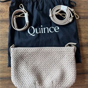 Quince Italian Handwoven Leather Mini Shoulder Bag in Taupe